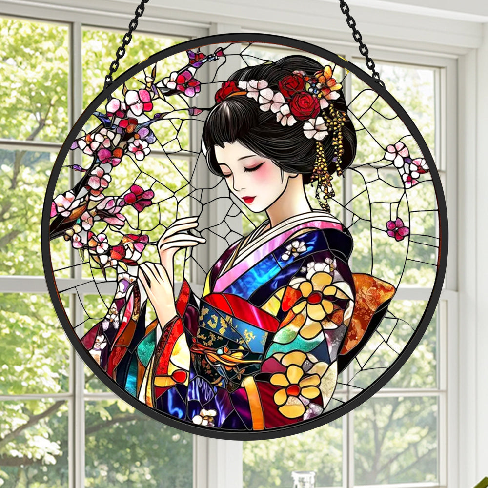 Japanerin im Kimono Sonnenfänger Gemalte Fensterdekorationen Dekohänger für Fenster