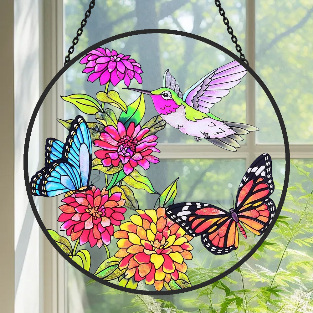 Kolibri & Schmetterling Sonnenfänger Gemalte Fensterdekorationen Dekohänger für Fenster