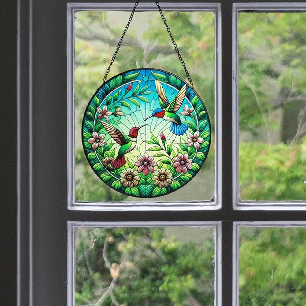 Kolibri und Blumen Sonnenfänger Gemalte Fensterdekorationen Dekohänger für Fenster