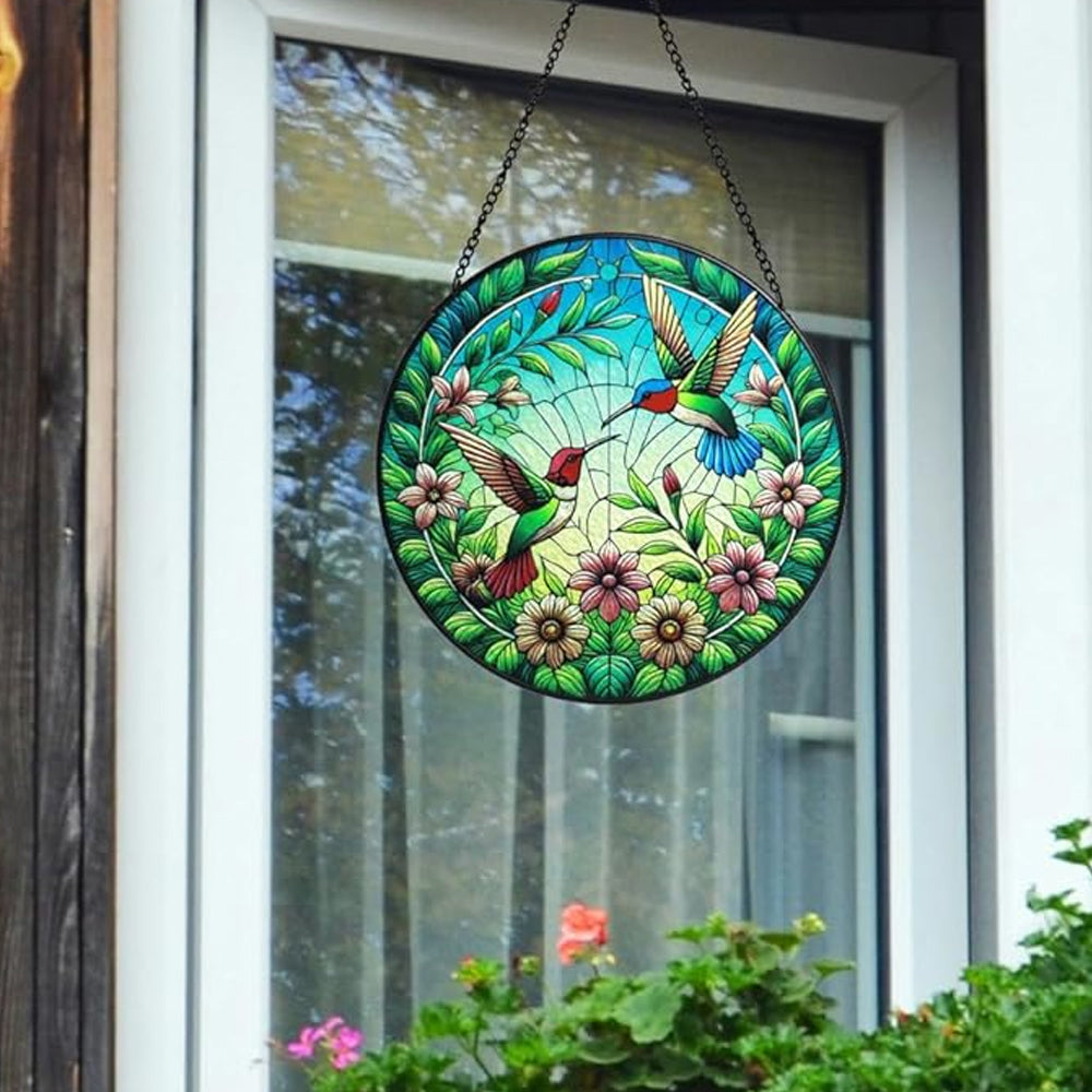 Kolibri und Blumen Sonnenfänger Gemalte Fensterdekorationen Dekohänger für Fenster