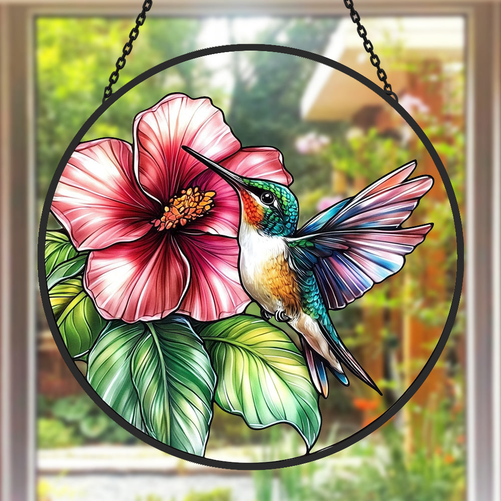 Kolibri und Hibiskus Sonnenfänger Gemalte Fensterdekorationen Dekohänger für Fenster
