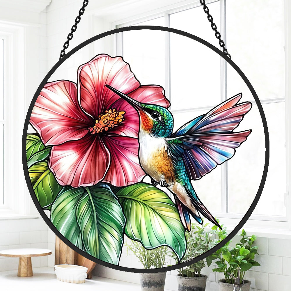 Kolibri und Hibiskus Sonnenfänger Gemalte Fensterdekorationen Dekohänger für Fenster