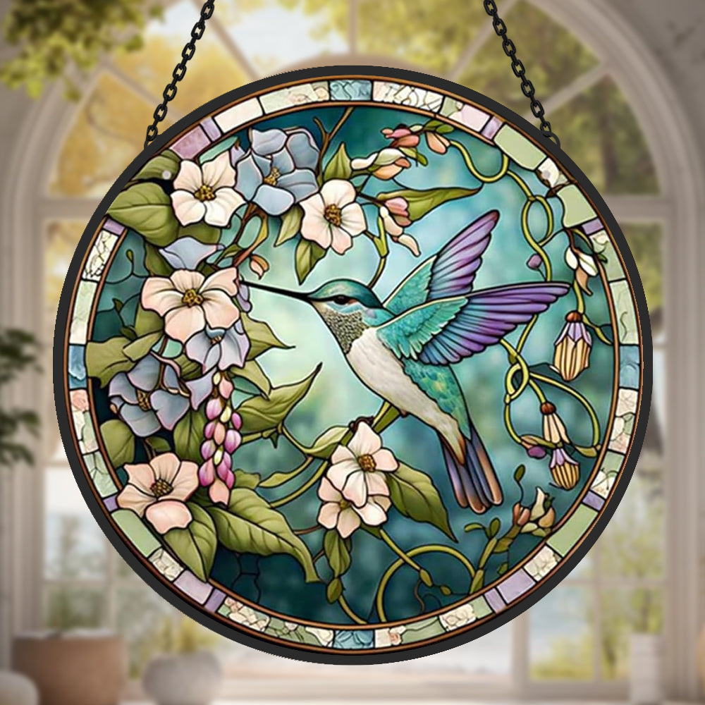 Kolibris und Blumen Sonnenfänger Gemalte Fensterdekorationen Dekohänger für Fenster