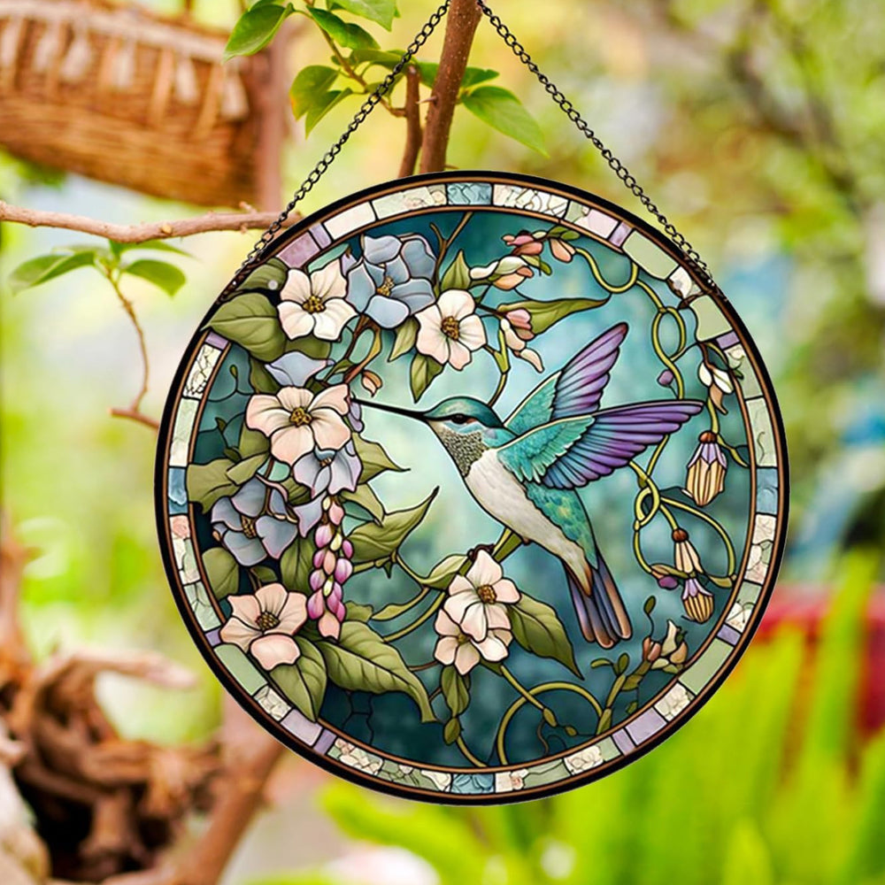 Kolibris und Blumen Sonnenfänger Gemalte Fensterdekorationen Dekohänger für Fenster