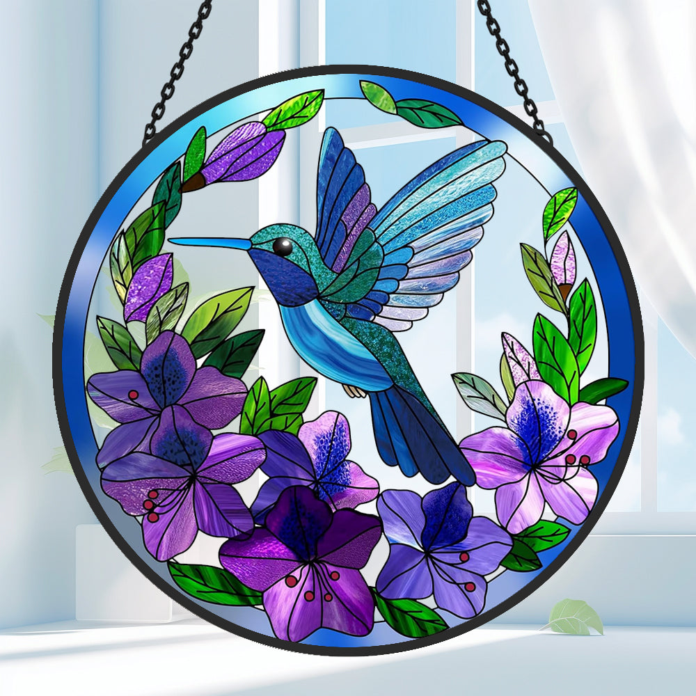 Kolibris und Blumen Sonnenfänger Gemalte Fensterdekorationen Dekohänger für Fenster