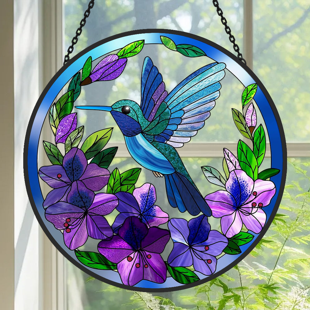 Kolibris und Blumen Sonnenfänger Gemalte Fensterdekorationen Dekohänger für Fenster