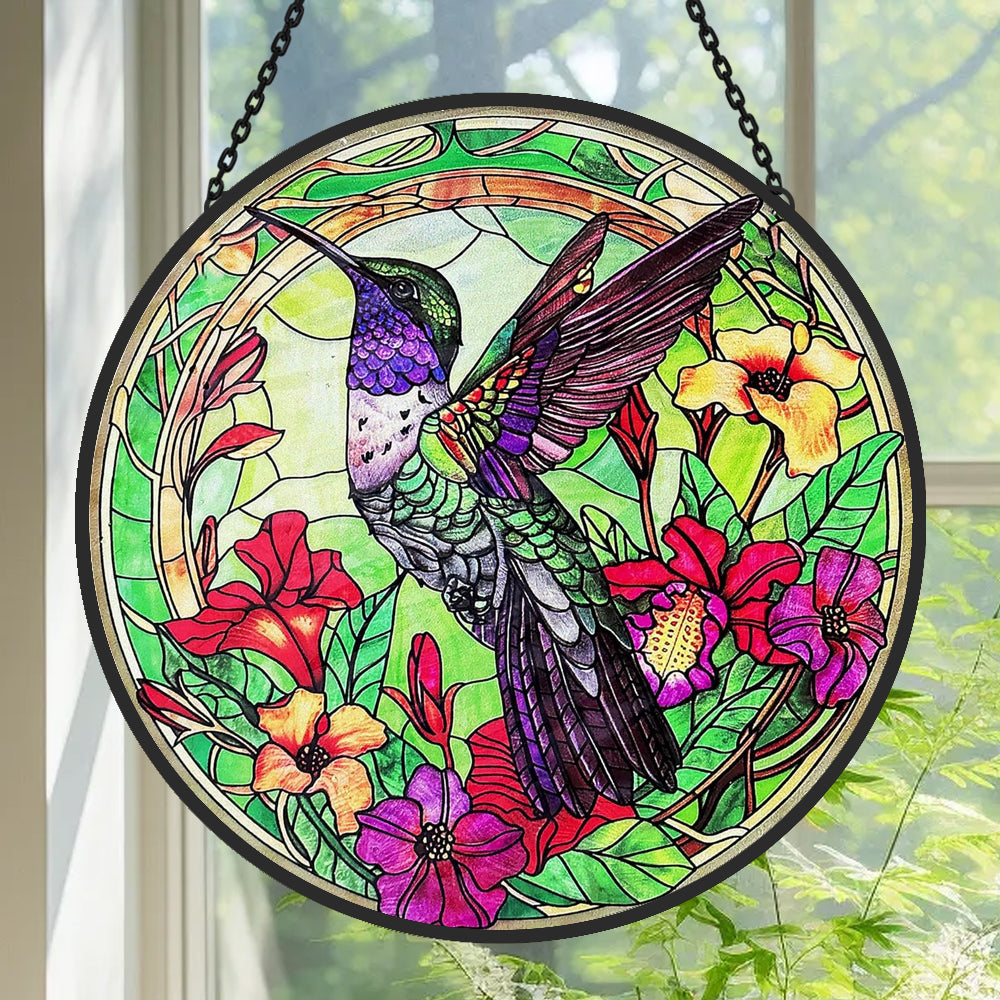 Kolibris und Blumen Sonnenfänger Gemalte Fensterdekorationen Dekohänger für Fenster