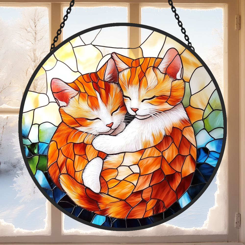 Niedliche Katze Sonnenfänger Gemalte Fensterdekorationen Dekohänger für Fenster