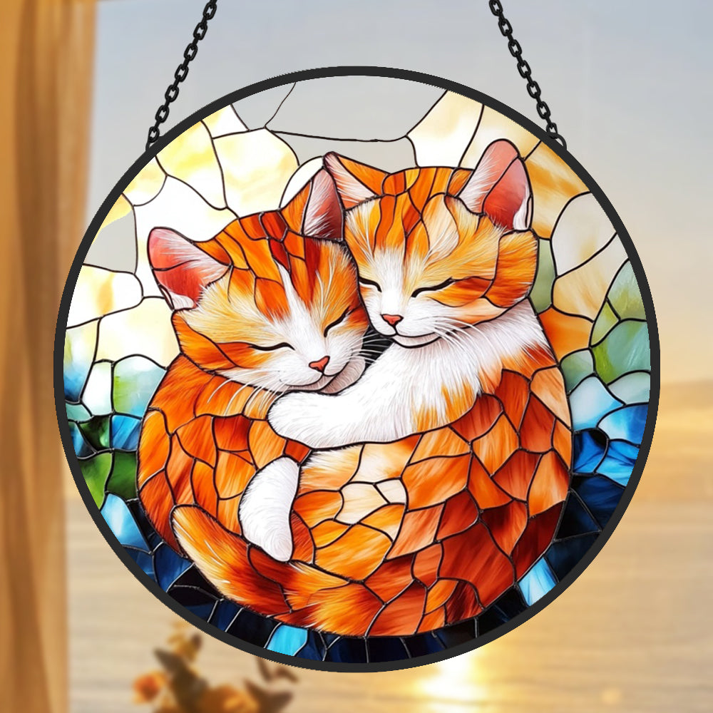 Niedliche Katze Sonnenfänger Gemalte Fensterdekorationen Dekohänger für Fenster