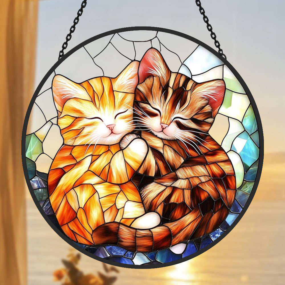 Niedliche Katze Sonnenfänger Gemalte Fensterdekorationen Dekohänger für Fenster