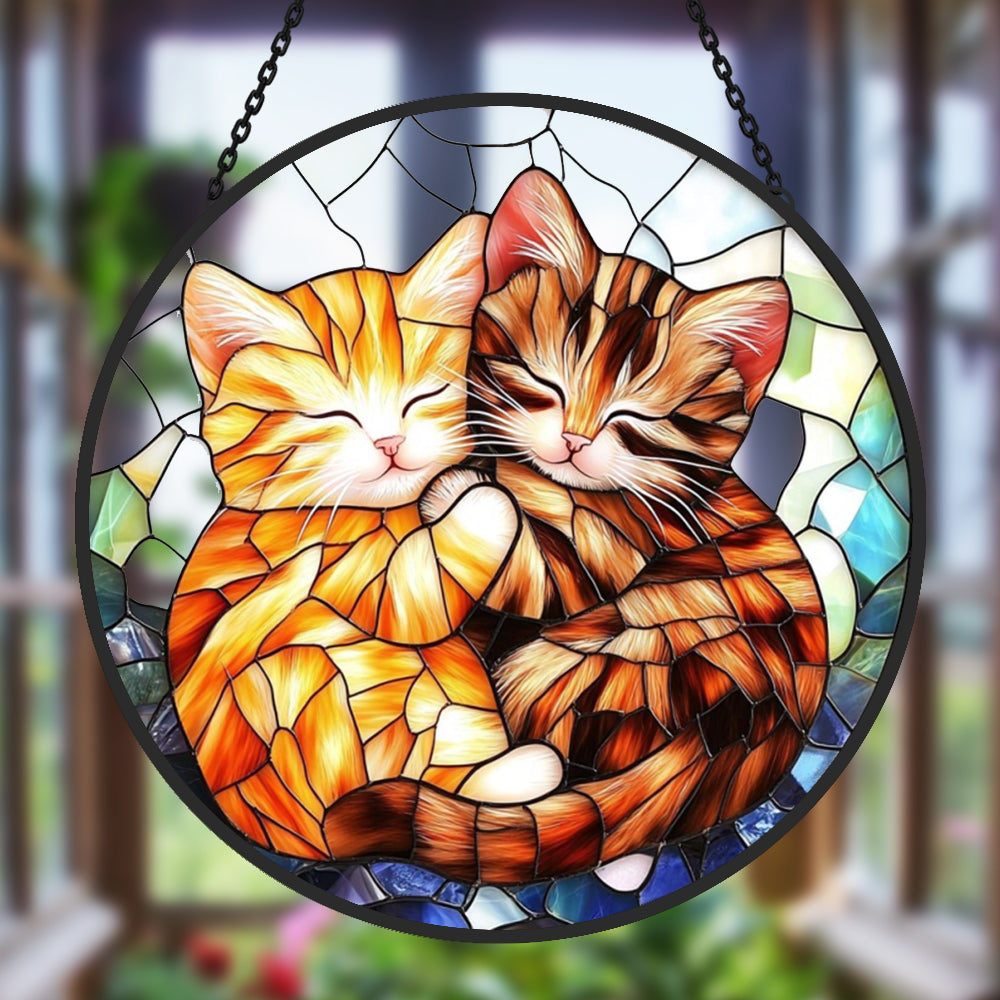 Niedliche Katze Sonnenfänger Gemalte Fensterdekorationen Dekohänger für Fenster