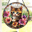 Niedliche Katze und Blume Sonnenfänger Gemalte Fensterdekorationen Dekohänger für Fenster