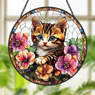 Niedliche Katze und Blume Sonnenfänger Gemalte Fensterdekorationen Dekohänger für Fenster