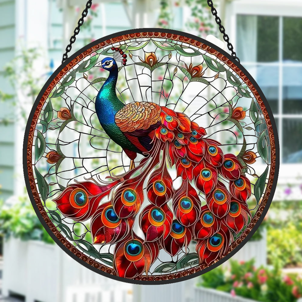 Pfau Sonnenfänger Gemalte Fensterdekorationen Dekohänger für Fenster