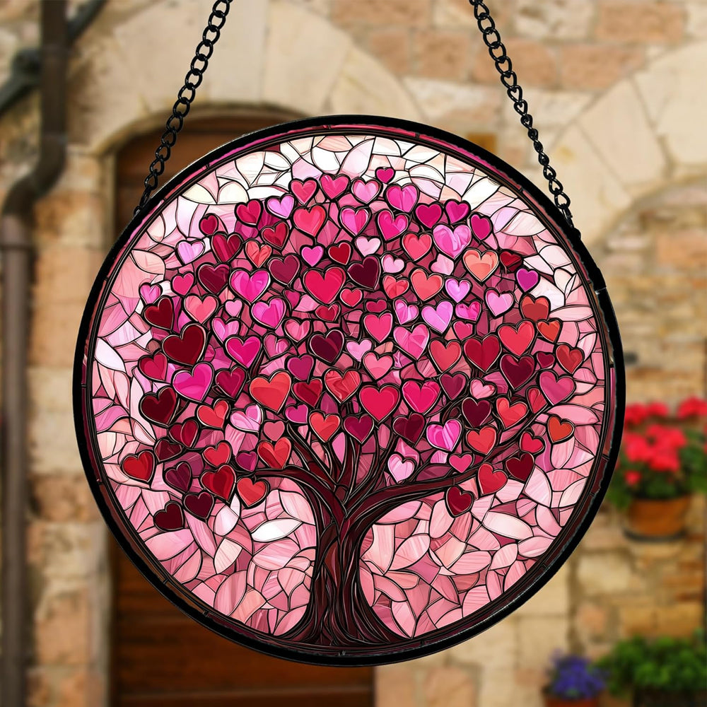 Rosa Lebensbaum der Liebe Sonnenfänger Gemalte Fensterdekorationen Dekohänger für Fenster