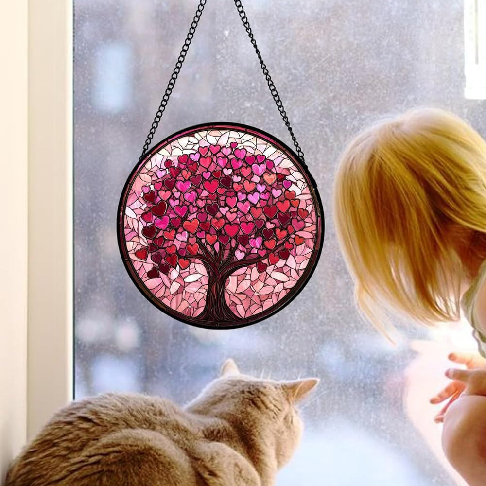 Rosa Lebensbaum der Liebe Sonnenfänger Gemalte Fensterdekorationen Dekohänger für Fenster