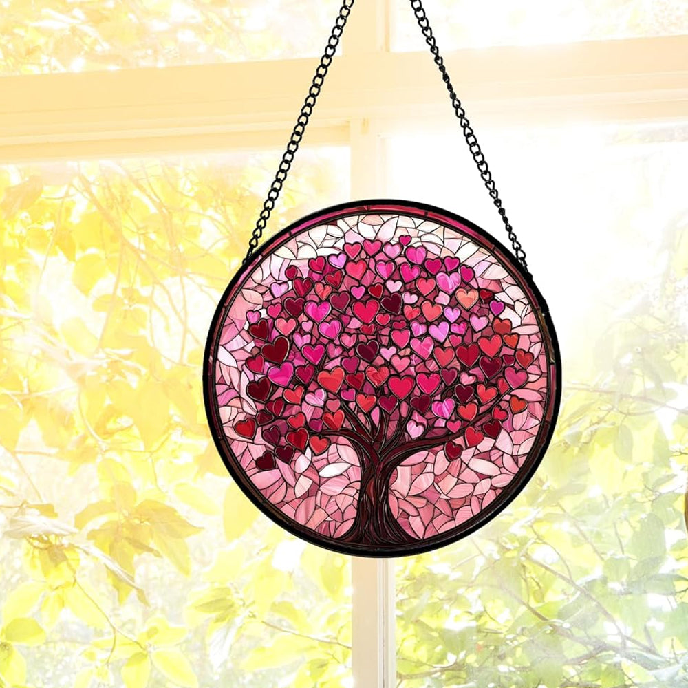 Rosa Lebensbaum der Liebe Sonnenfänger Gemalte Fensterdekorationen Dekohänger für Fenster