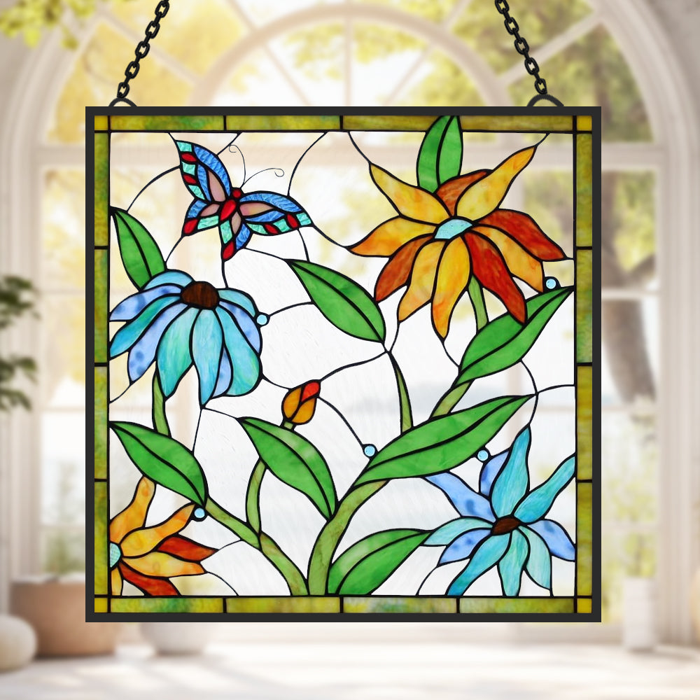 Schmetterlinge und Blumen Sonnenfänger Gemalte Fensterdekorationen Dekohänger für Fenster