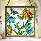 Schmetterlinge und Blumen Sonnenfänger Gemalte Fensterdekorationen Dekohänger für Fenster