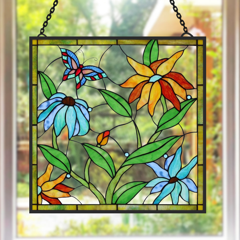 Schmetterlinge und Blumen Sonnenfänger Gemalte Fensterdekorationen Dekohänger für Fenster