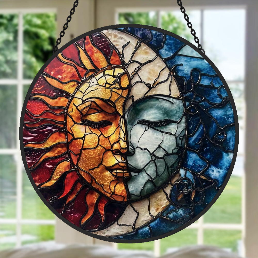 Sonne und Mond Sonnenfänger Gemalte Fensterdekorationen hängendes Fensterdekor