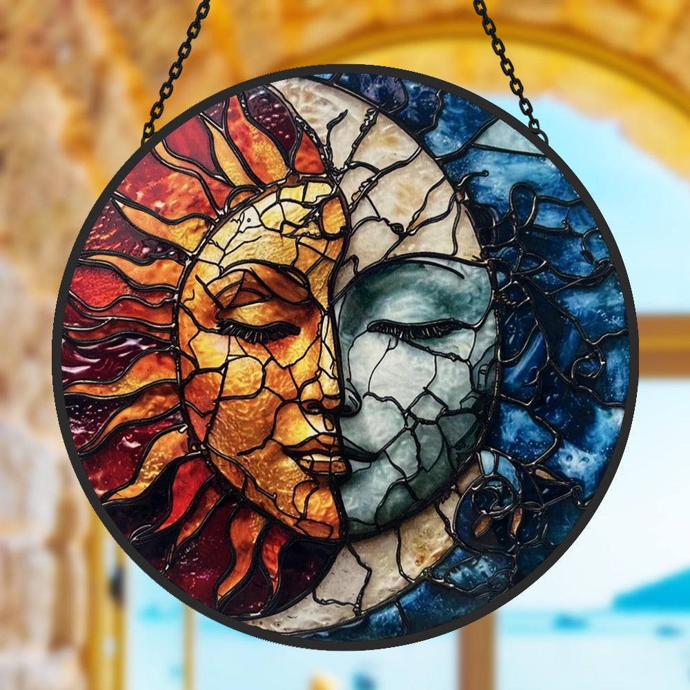 Sonne und Mond Sonnenfänger Gemalte Fensterdekorationen hängendes Fensterdekor