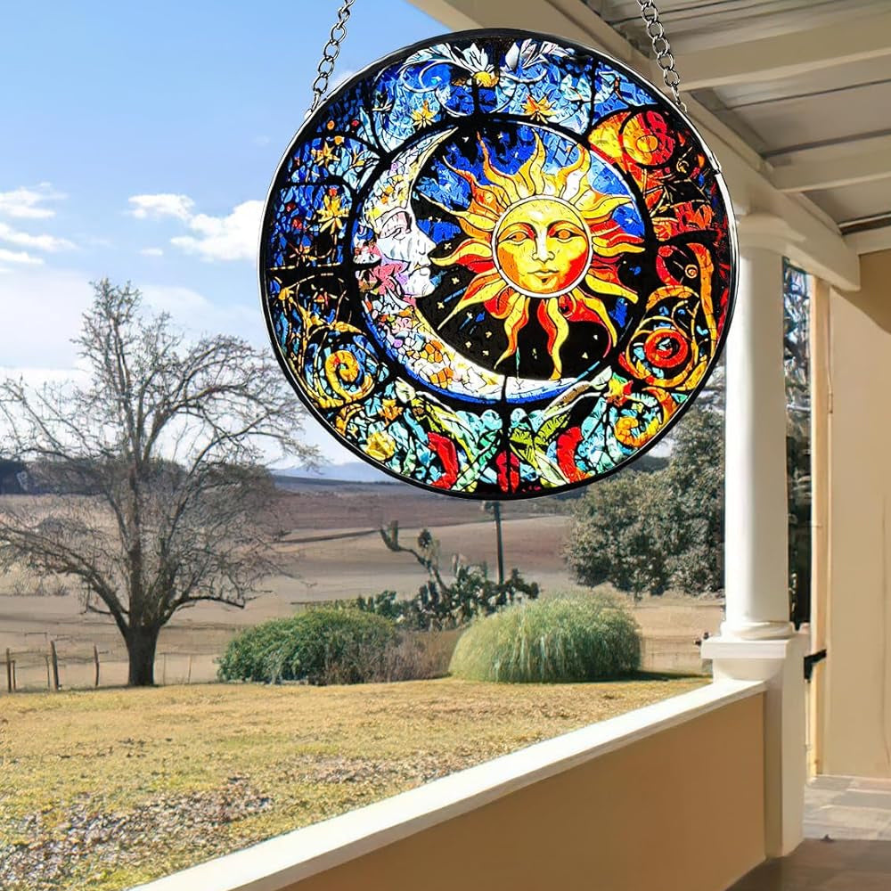 Sonne und Mond Sonnenfänger Gemalte Fensterdekorationen hängendes Fensterdekor