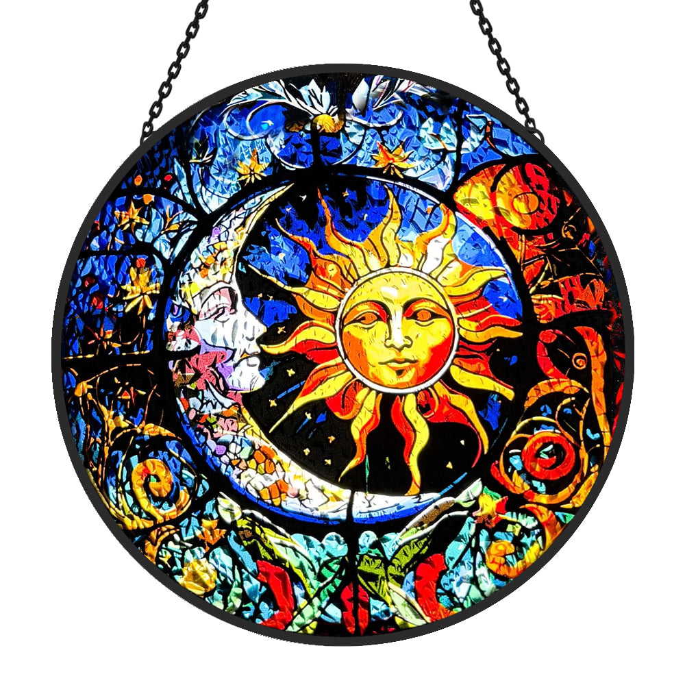 Sonne und Mond Sonnenfänger Gemalte Fensterdekorationen hängendes Fensterdekor