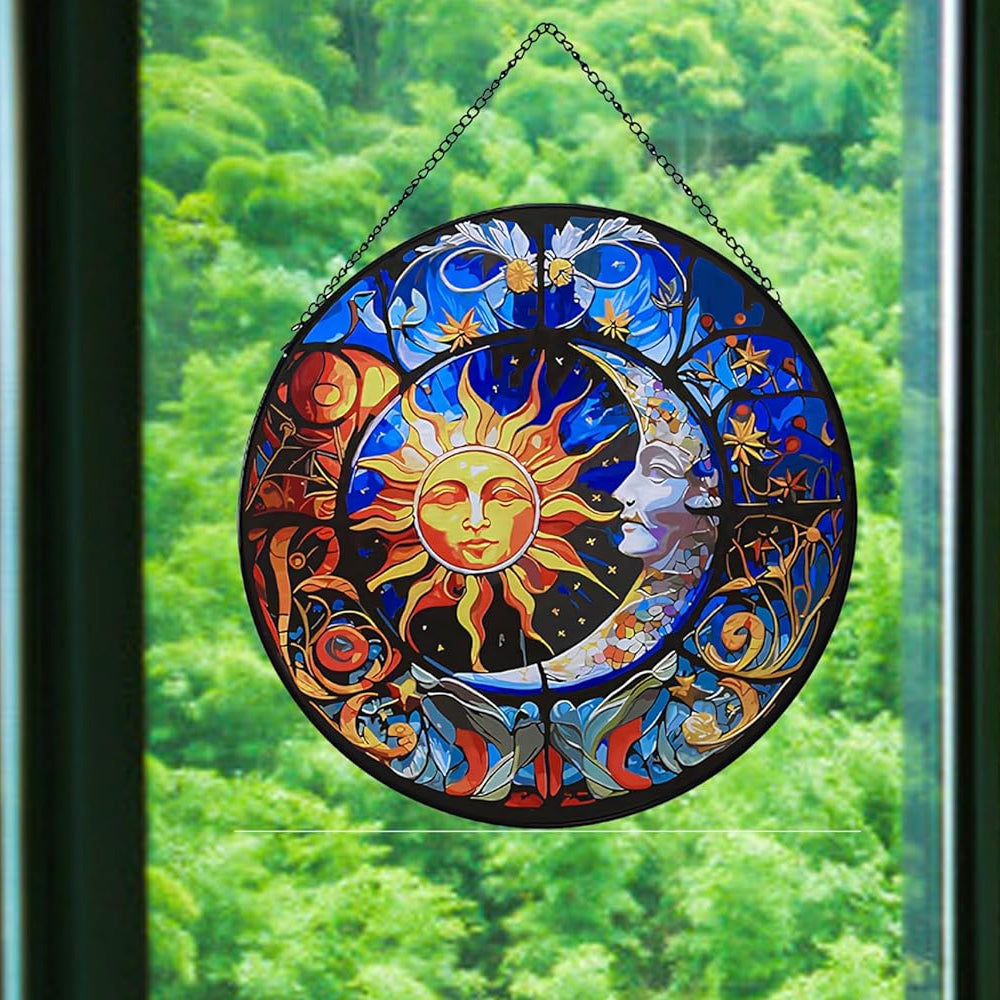 Sonne und Mond Sonnenfänger Gemalte Fensterdekorationen hängendes Fensterdekor