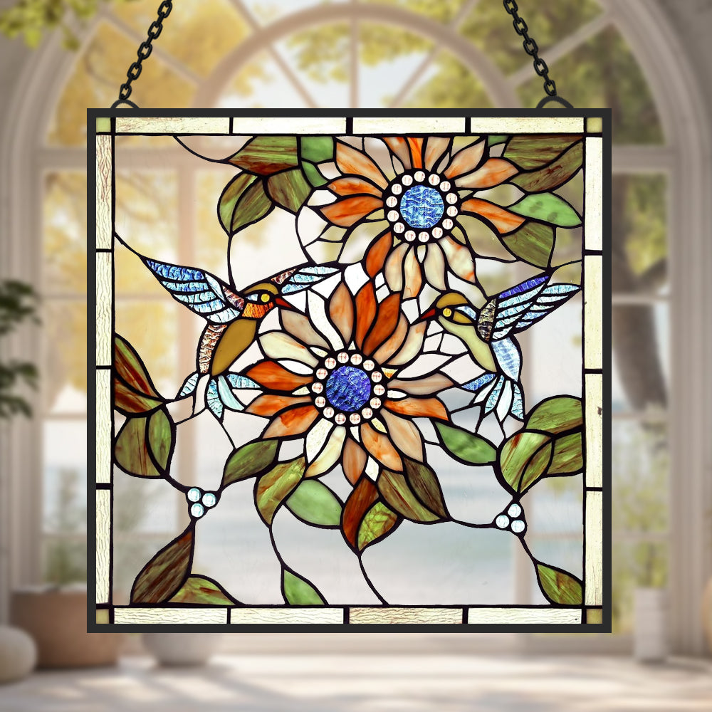 Sonnenblume und Vögel Sonnenfänger Gemalte Fensterdekorationen Dekohänger für Fenster