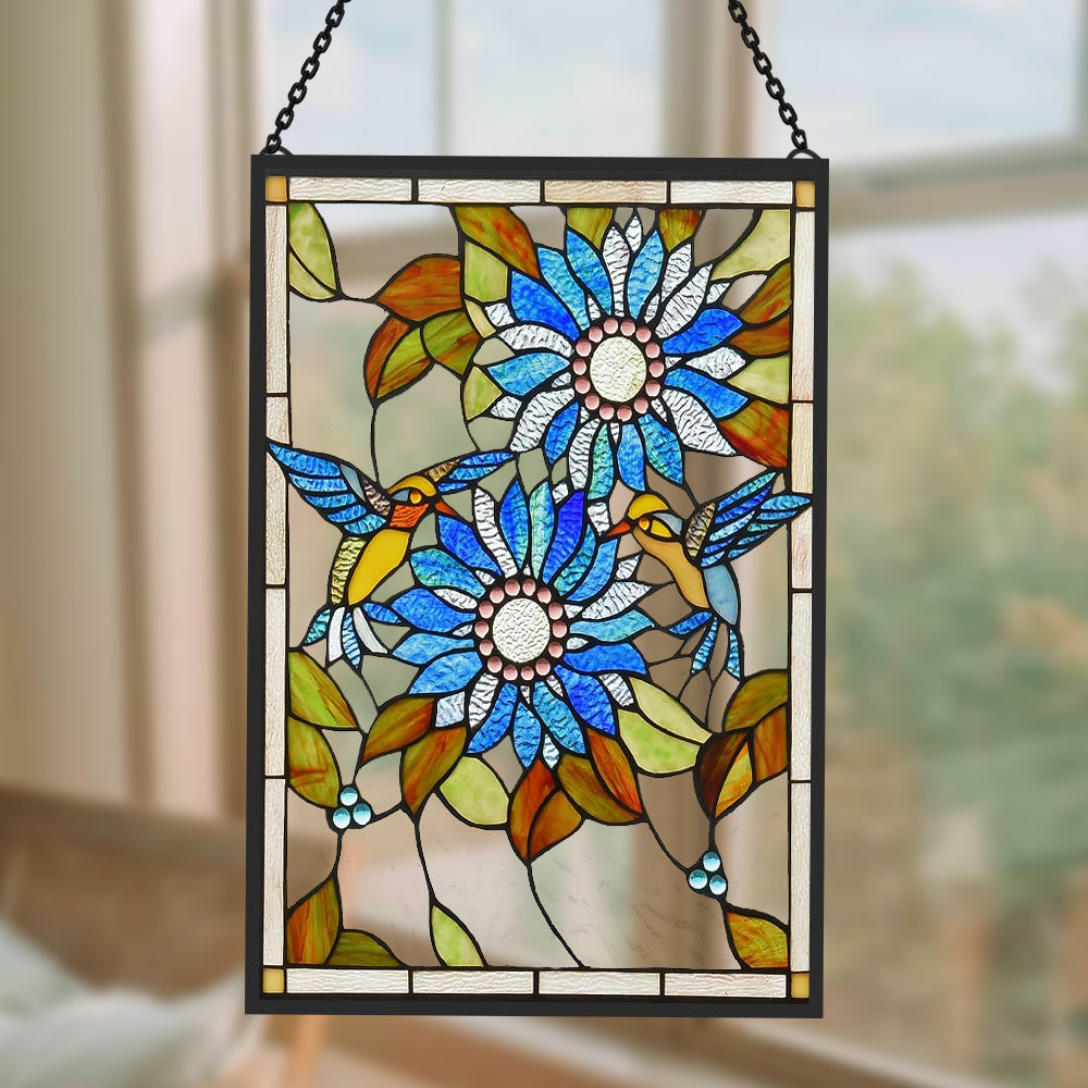 Sonnenblume und Vögel Sonnenfänger Gemalte Fensterdekorationen Dekohänger für Fenster