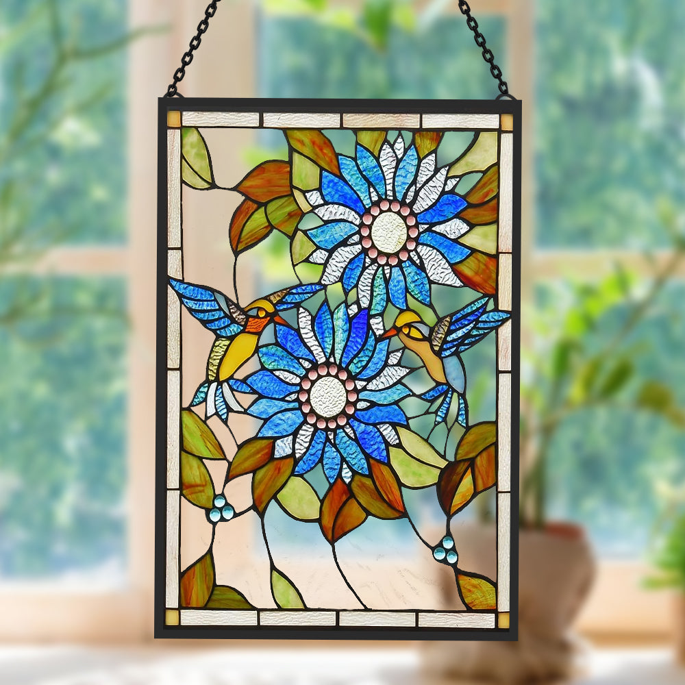 Sonnenblume und Vögel Sonnenfänger Gemalte Fensterdekorationen Dekohänger für Fenster
