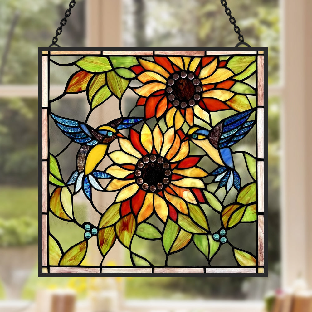 Sonnenblume und Vögel Sonnenfänger Gemalte Fensterdekorationen Dekohänger für Fenster