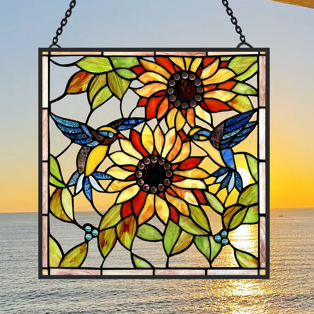 Sonnenblume und Vögel Sonnenfänger Gemalte Fensterdekorationen Dekohänger für Fenster