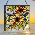 Sonnenblume und Vögel Sonnenfänger Gemalte Fensterdekorationen Dekohänger für Fenster