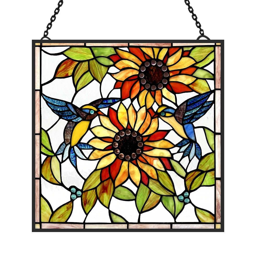 Sonnenblume und Vögel Sonnenfänger Gemalte Fensterdekorationen Dekohänger für Fenster