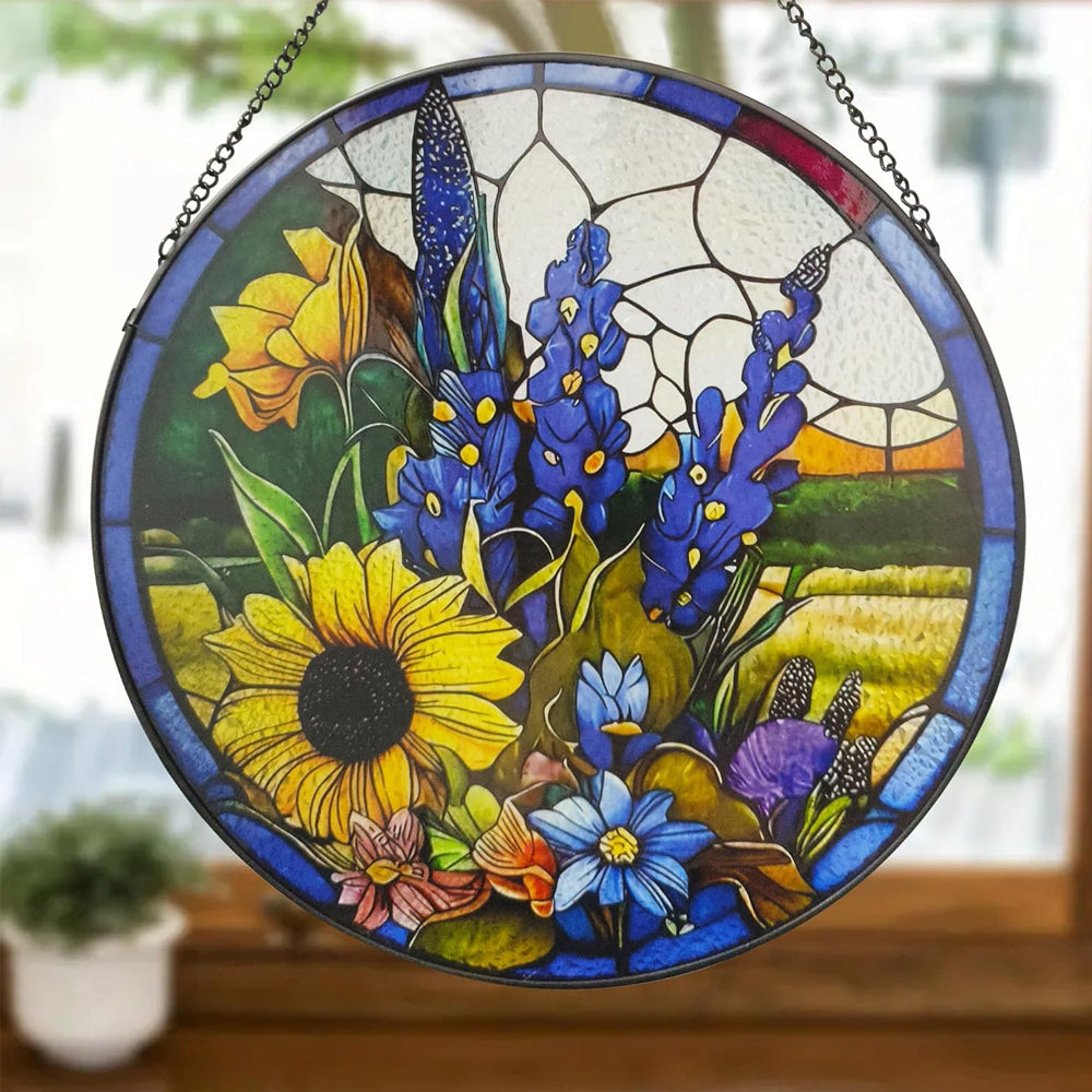 Sonnenblumen und Lavendel Sonnenfänger Gemalte Fensterdekorationen Dekohänger für Fenster