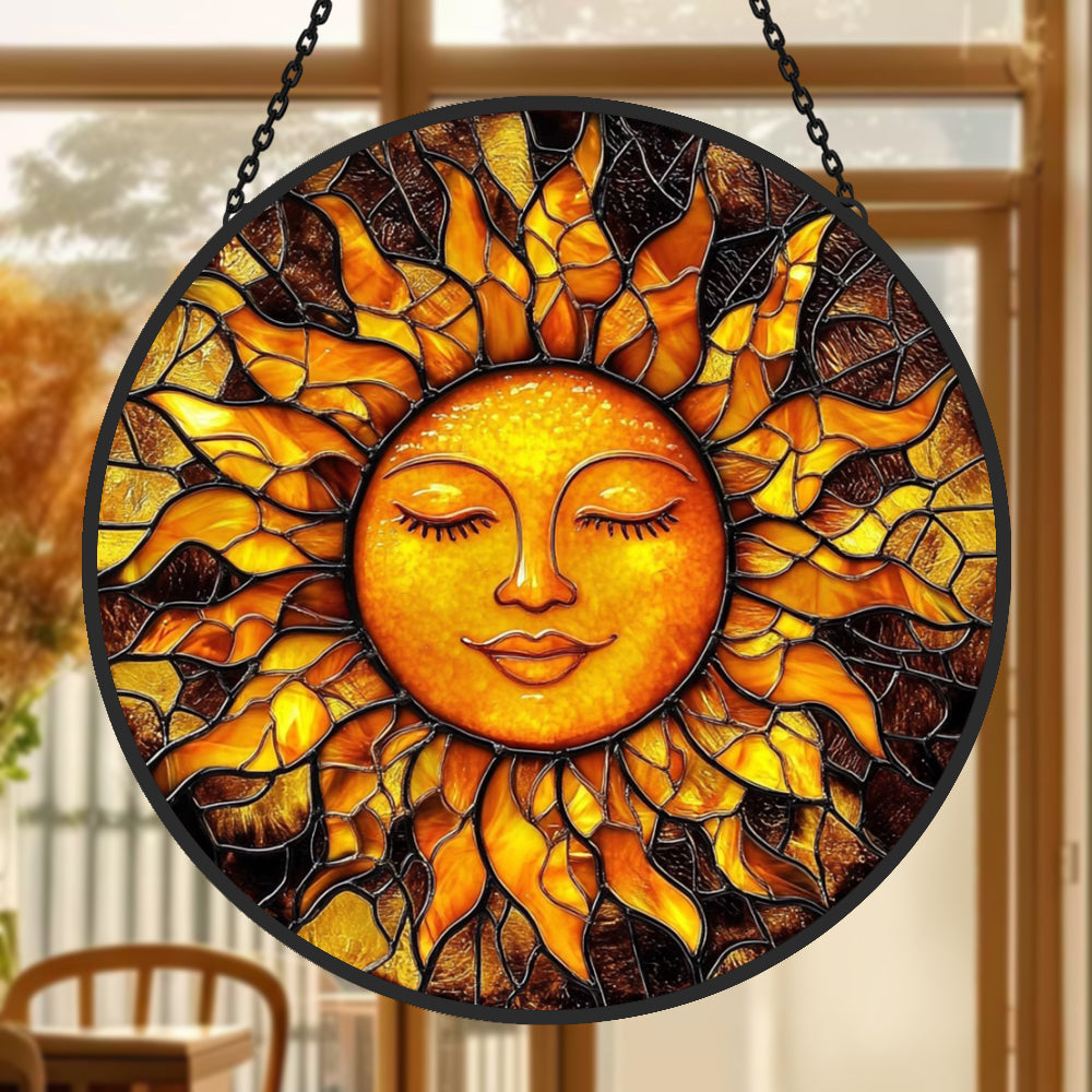Strahlend sonniges Gesicht Sonnenfänger Gemalte Fensterdekorationen Dekohänger für Fenster