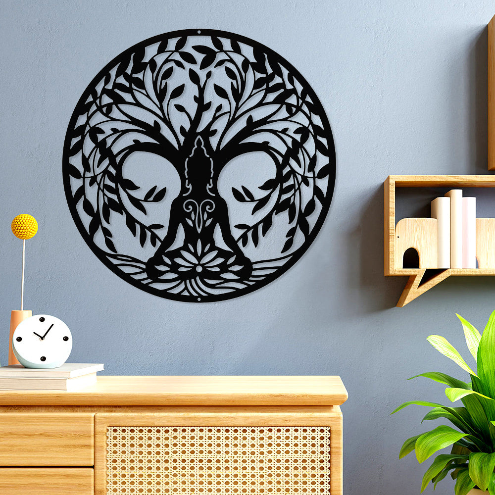 Lebensbaum und Yoga Metall Wandkunst Dekoration