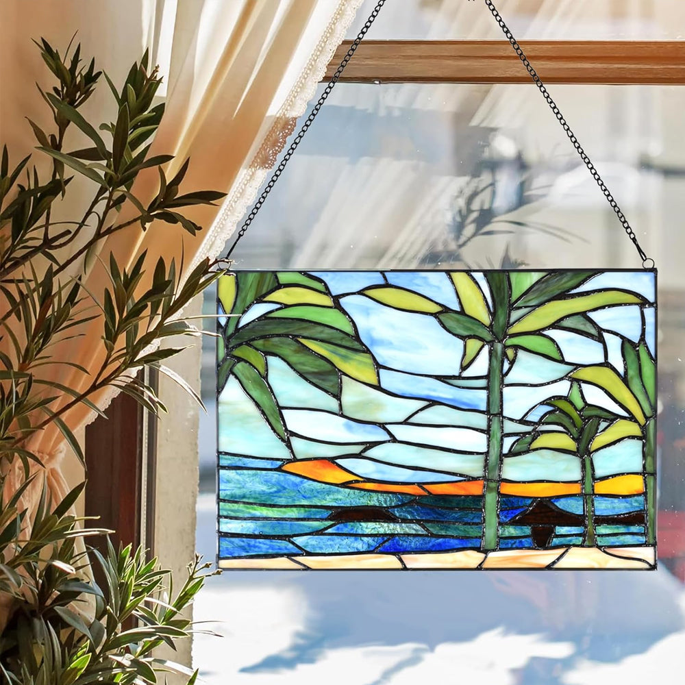Tropische Palmen Sonnenfänger Gemalte Fensterdekorationen Dekohänger für Fenster