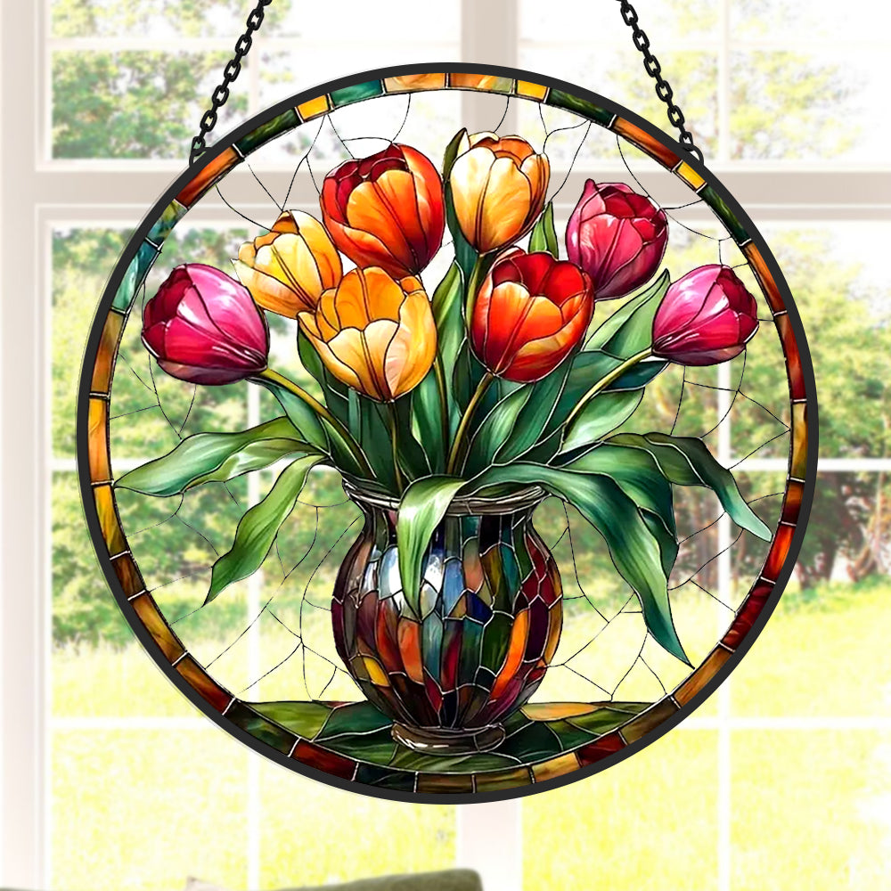 Tulpe Sonnenfänger Gemalte Fensterdekorationen Dekohänger für Fenster