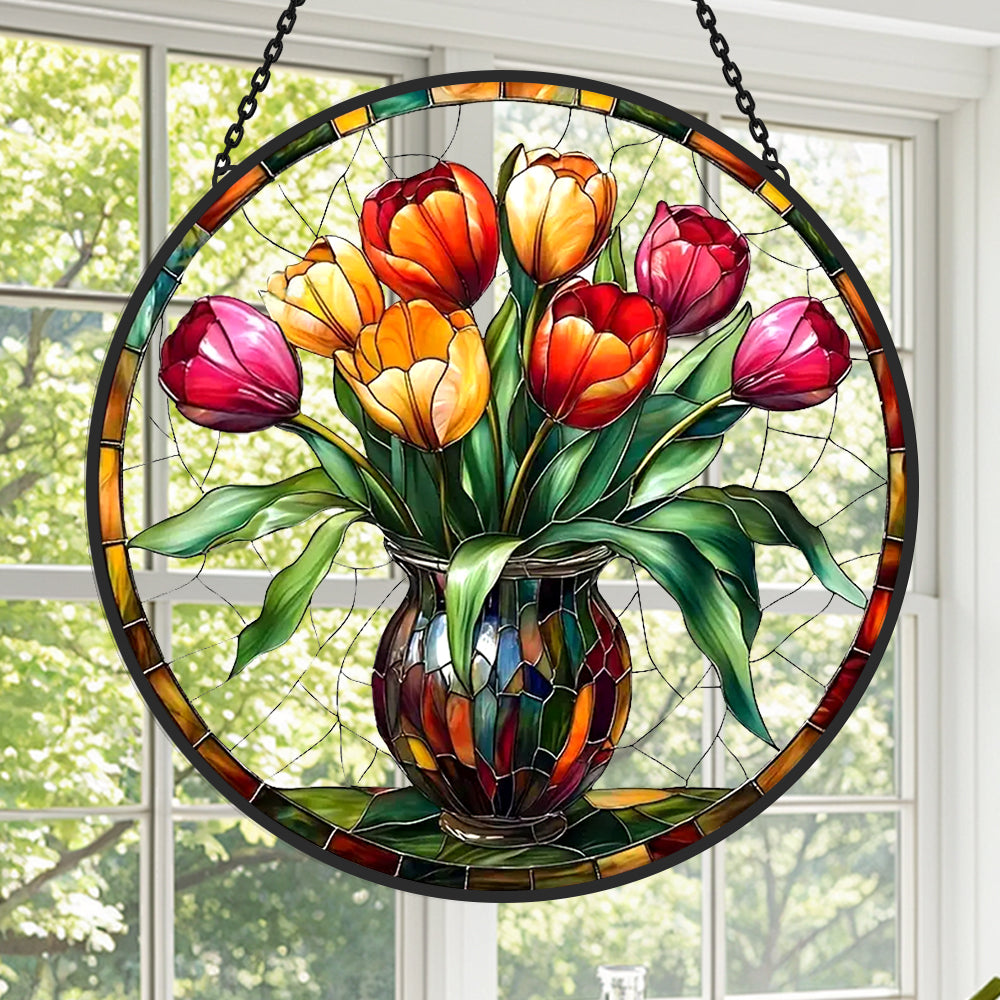 Tulpe Sonnenfänger Gemalte Fensterdekorationen Dekohänger für Fenster