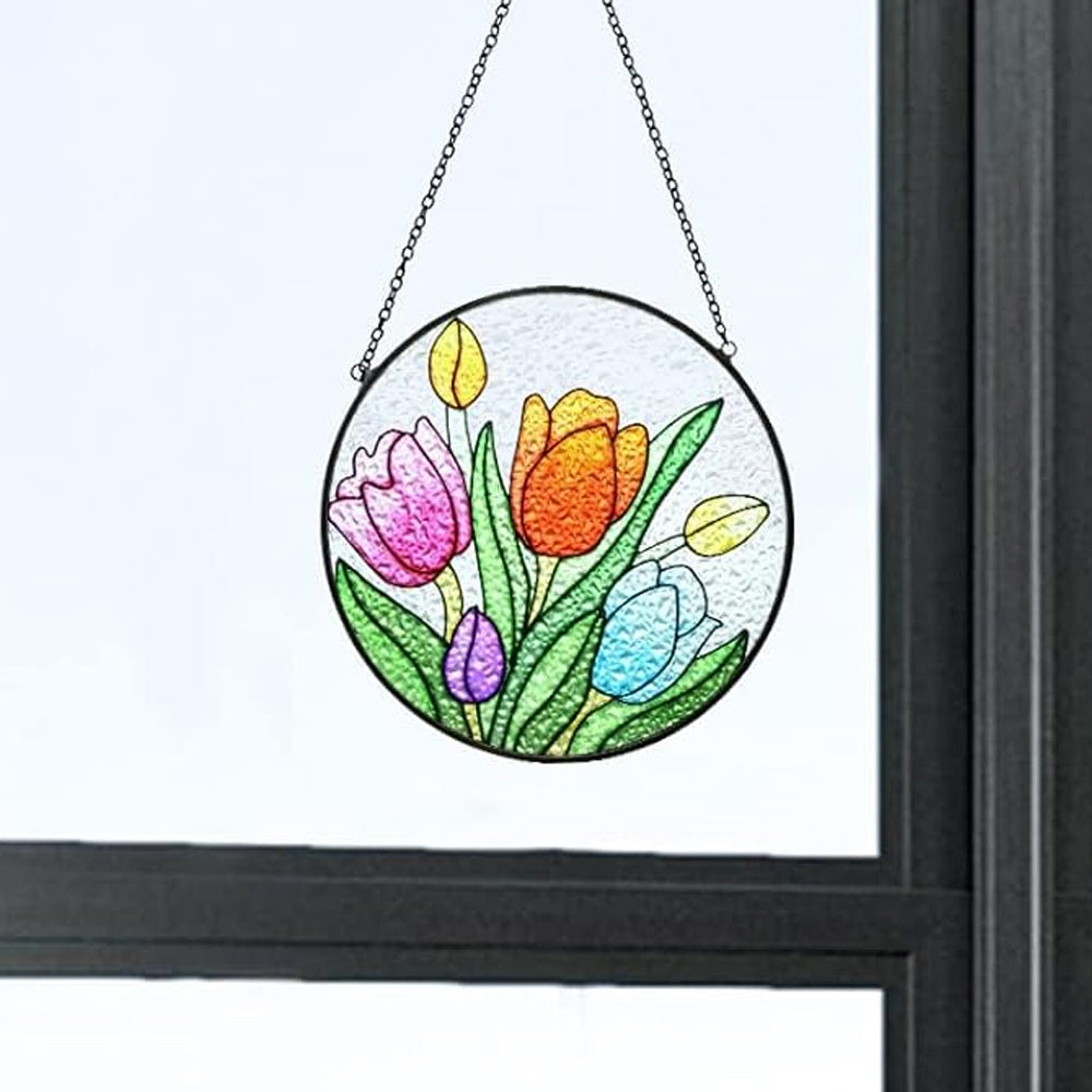 Tulpe Sonnenfänger Gemalte Fensterdekorationen Dekohänger für Fenster