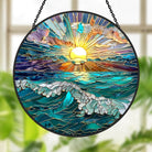 Wunderschöner Sonnenuntergang am Meer Sonnenfänger Gemalte Fensterdekorationen Dekohänger für Fenster